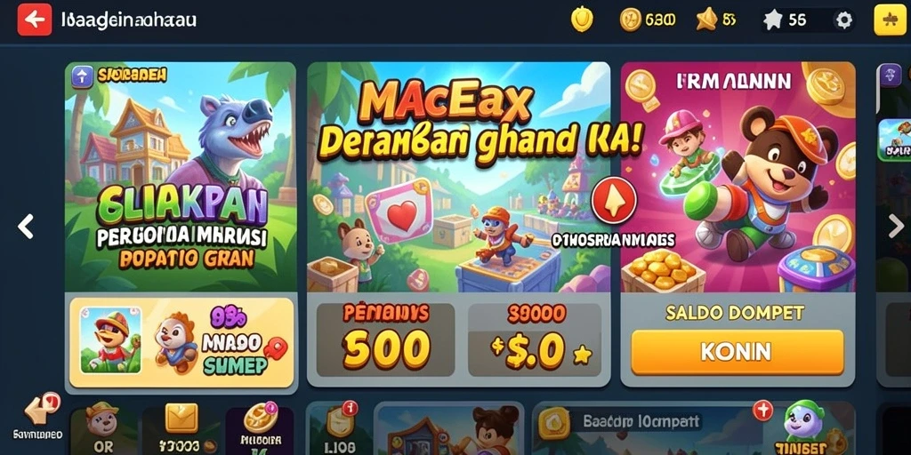 Tampilan utama dengan berbagai pilihan permainan slot.